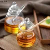 Jars Glass Honey Jar with Lid Transparent Jam Jar Creative Striped Glass Bottle Home Kitchen Honey Storage Container with Mixing Rod