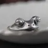 Vintage Frog 14K vit guldring för kvinnor konstnärlig design retro öppning resizable unisex kvinnlig uttalande bohemiska ringar silverfärg gåva