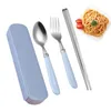 Servis uppsättningar Flatware Set rostfritt stål från Bärbar Silver -gaffelsked med förvaringslåda för familjeskolekök