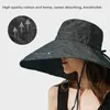 Szerokie brzegowe czapki czapki czapki letnie szerokie grzbiet 15 cm lniany kapelusz słoneczny odpowiedni do damskiej ochrony UV UV UPF 50+Słońce Składany kapelusz plażowy Panama J240325