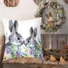 Printemps pâques décor à la maison housse de coussin fleurs lapin imprimé oreiller décorations carré lin jeter taies d'oreiller 240325