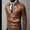FI Herrmotorcykelskinnjacka Spring och Autumn Stand Collar Zip Aviator Jackets Male Slim Pu Syntetiska läderrockar 89QI#