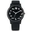 Creative Fun Quartz Watch for Men Black Dial Quartz Watches Comfort Black Leather Strap Wristwatch för Male H1012284R