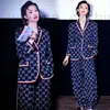 Women's Sleepwear Designer dark blue printing suit pajamas women's new spring leisure slim home clothes can be worn outside Z1KP