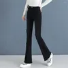 Jeans femininos cintura alta apertado encaixe retro cor contrastante retalhos diamante chifre rebarba elegante versátil