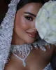 Vintage kristallen bol jurk trouwjurk voor bruid parels kralende kanten bruiloft jurken strapless vestido de noiva dubai saoedi -arabisch mantel mariage bruidsjurken