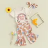 Conjuntos de roupas Groovy One Baby Girl Aniversário Outfit Floral Manga Curta Romper Bodysuit Bell Bottom Pants Set