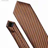 Neck Ties Neck Ties Fahsion Brown Striped Men Tie Brooch Set 100% Silk Tie for Men Necktie Handkerchief Cufflinks Set Neck Tie Fashion Adult Y240325