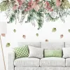 Adesivi Acquerello Foglie verdi Piante tropicali Adesivi murali per soggiorno Camera da letto Decalcomanie angolari da parete Adesivi in PVC con foglie rosa