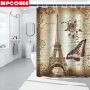 Rideaux Papillon Tour Eiffel Rideaux de Douche Ensemble de Rideaux de Salle de Bain Tapis de Bain Tapis de piédestal Couverture d'abattant de Toilette Tapis antidérapant décor à la Maison