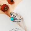 Anillos de racimo ajustable turquesa vintage para hombres 925 joyería de plata moda pluma regalo de mujer artículos femeninos