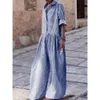 Womens Jumpsuit SpringSummer Clothing Full Body Loose Fit Long Sleeve Plaid Elegant Dress Casual Pants 240319