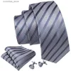 Neck Ties Neck Ties Barry.Wang Gray Business Silk Stripe Ties For Men ic 8.5cm Wedding High Quality Handkerchief Cufflinks Sets Party Designer Y240325