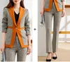 Dames tweedelige broek Tesco kantoorpak voor dames geruite blazer en 2 lovertjes chique broeksets formeel patchwork jasje werk