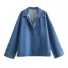Women's Two Piece Pants Woman Vintage Denim Shirt Suit 2024 Spring Female Solid Dark Blue Polo Collar Shirts Suits Ladies Loose Sets