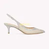 Dress Shoes Slingback Heeled Pumps Beige Mesh Faux Suede Pointed Toe Rhinestone Embellished Kitten Heel Buckle Strap Women