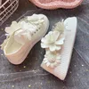 Casual Shoes Girls Sneakers 4cm Platform Spring Summer White Rhinestone Flower Wheel Canvas Travel Wedding Bride Shoe Comfort