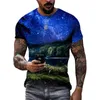 fi unisex stjärnhimmel grafik t skjortor sommar casual män 3d tryckt streetwear hip hop persality korta ärm tees toppar t18d#