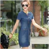 Basic & Casual Dresses Jean Dress Plus Sizes V-Neck Solid Denim Summer Women Sundresses Short Sleeves Loose Clothing 210226 Drop Deli Dhs56