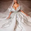 Vestidos de casamento de cristal clássico cintas de espaguete vestidos de noiva feitos sob encomenda lantejoulas sem mangas vestido de baile trem varredura vestido de novia