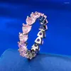 Anillos de racimo SpringLady 925 Plata real 5 5 mm en forma de corazón Cuarzo rosa Laboratorio Anillo de diamante para mujeres Piedras preciosas Banda de boda Joyería fina Regalos