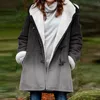 Cappotto da donna con stampa sfumata in piumino invernale in pile con cappuccio addensato Parka cappotti casual allentati fuzzy bottoni taglie forti Cappotto da giacca chic 4