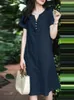 Casual Dresses 2024 Zanzea Summer Fashion Short Sleeve Dress Elegant Cotton Sundress Women V-ringning Baggy Vestidos Robe Femme Work Sarafan