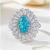 Anéis de cluster S925 Sier Ring 6/9 Blue Zircon incrustado Womens Design Sentido Europeu e Americano Moda Drop Delivery Jóias Otdcb