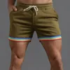 Polyester shorts män sommar fast färg regnbåge byxor ficka dragkammare lös casual sport som kör glitter skumstjärna 240314