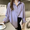 Femmes Blouses Chemises Rétro Violet À Manches Longues Chemise De Couleur Unie Simple Top En Mousseline Et Chemisier Femmes Vêtements Élégants Blusas Mujer Q4 Otp9V