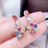 ダングルイヤリング自然リアルカラフルなサファイアドロップイヤリングフラワースタイル0.35ct 10pc 0.4ct 2pc gemstone 925スターリングシルバーファインジュエリー