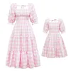 Summe Mother Daughter Matching Dresses Pink Grid Spring Family Look Mommy and Me Clothes Outfits Mom Mum Baby Women Girls Dress 240322