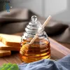 Jars Glass Honey Jar with Lid Transparent Jam Jar Creative Striped Glass Bottle Home Kitchen Honey Storage Container with Mixing Rod