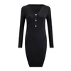 Casual Dresses Sexy Hip V Neck Knitted Dress Autumn Winter Long Sleeved Slim Button Short Sweater Skirt Women 2024