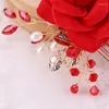 Hårklipp röd rosblomma kammar lyxpärlkristall för kvinnor prom pageant brud bröllop tillbehör smycken stift klipp kam
