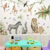 Autocollants muraux grands animaux de la Jungle nordique, pour chambres d'enfants, chambre de garçons, décoration de chambre à coucher, éléphant, girafe, plantes, affiches de papier peint