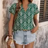 Women's Blouses Printed Loose Fit Blouse Women Summer Shirt Ethnic Style With V-neck Stand Collar Batwing For A