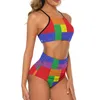 Women's Swimwear Sexy Colorblock Print Bikinis Set Geometry Funny Bikini Swimsuit High Waist Surfing Oversize Bathing Suit