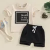 Kledingsets Peuter Baby Girl Summer Dessen Mama is mijn IE Korte Mouw Tops Solid Color Shorts Set Cute Infant Outfits