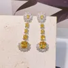 Boucles d'oreilles pendantes de luxe petite marguerite fleur carrée goutte d'eau gland boucle d'oreille pour les femmes de mariage cubique zircone Dubaï bijoux de costume de mariée