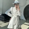 Two Piece Dress Elegant Autumn White Short Mini Bodycon Suit Skirt Single-breasted Blazer Coat 2 Pieces Suits Work Business Women Jacket Set