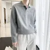 Primavera Autunno Coreano Moda Casual tinta unita Polo T-shirt uomo Ropa Hombre Manica lunga Bottoni allentati Top All Match Streetwear 240314