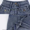 Rokken Sexy Slanke Jeansrok Vrouw Midden Taille Kralen Pocket Cool Retro Denim Mini Vrouwen 2023 Zomer Streetwear Dames