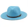 Wide Brim Hats Bucket Hats 21 color solid grass hat with brown belt wide Brim sun protection unisex beach hat womens summer outdoor jazz Panama hat J240325