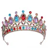 Hair Clips Baroque Crown Crystal Wedding Bridal Tiara Diamante Colorful Color Pageant Prom Bride Jewelry Accessories