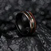 Anneaux de mariage Mode 8mm Hommes Noir Acier inoxydable Hawaiian Koa Bois Inlay Coquille d'ormeau pour femmes Bande Bijoux Cadeaux