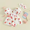 Kleidung Sets Baby Mädchen Strampler Kleid Säugling Sommer Kleidung Obst Kirsche Drucken Kurzarm Overall Mit Stirnband Outfit