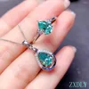 Klusterringar 2024 Est Water Drop Style Green Moissanite Ring and Pendant For Women Jewelry Set Real 925 Silver Birthday Present Match Wear