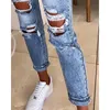 Women's Jeans Pocket Cutout Ripped Elegant Women Vintage High Waist Straight Hole Denim Pants Y2K Chic Boyfriend Trousers For