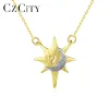 Halsketten ZzCity Ägyptischer Stil gebürstet 925 Sterling Silber Sun and Mond Anhänger Halsketten für Frauen Gold Farbe Mädchen Party Fein Schmuck